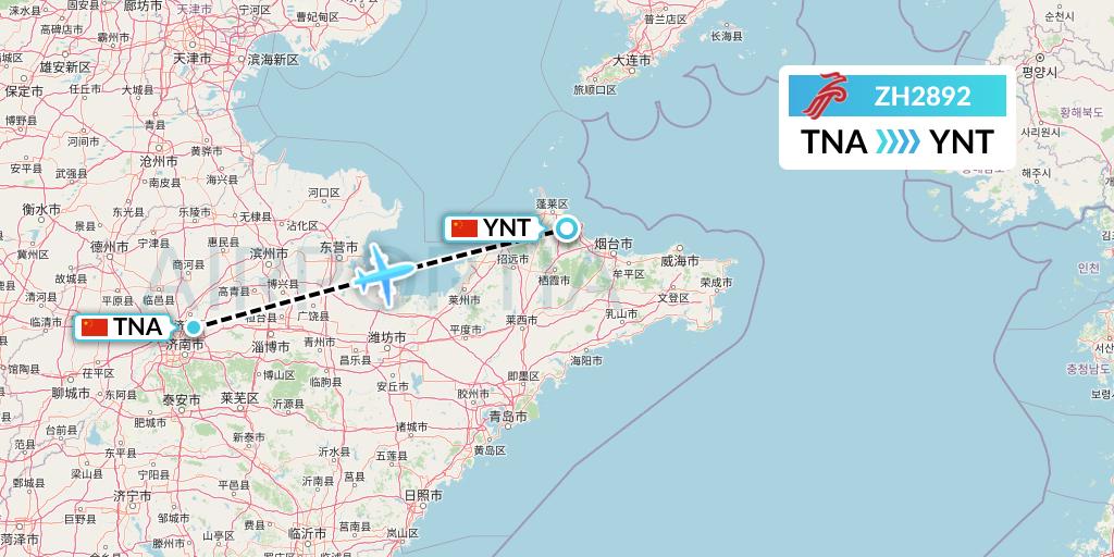 ZH2892 Shenzhen Airlines Flight Map: Jinan to Yantai