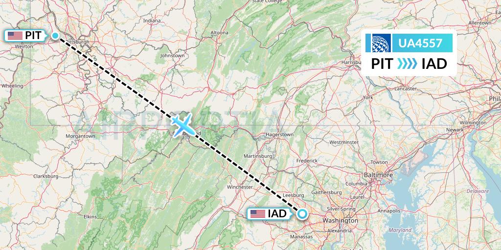 UA4557 United Airlines Flight Map: Pittsburgh to Washington