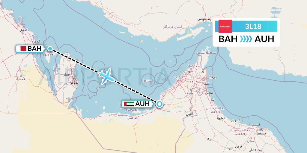 3L18 Air Arabia Abu Dhabi Flight Map: Bahrain to Abu Dhabi