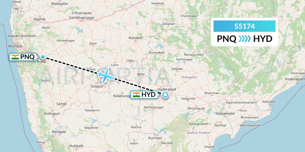 S5174 Star Air Flight Map: Pune to Hyderabad