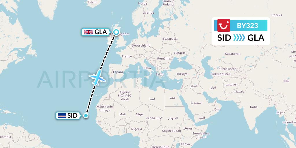 BY323 TUI Airways Flight Map: Espargos to Glasgow