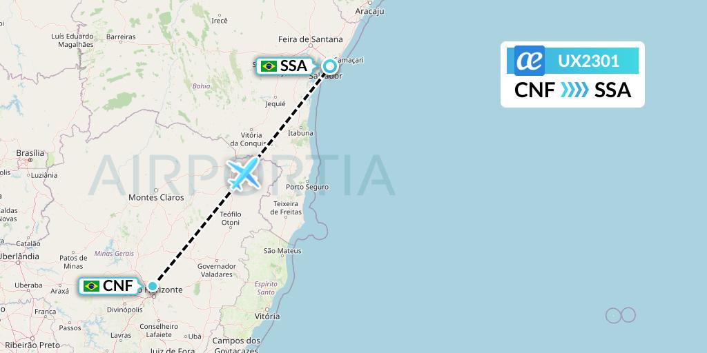 UX2301 Air Europa Flight Map: Belo Horizonte to Salvador