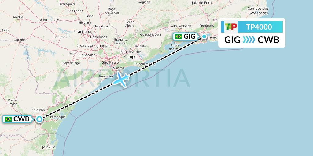 TP4000 TAP Portugal Flight Map: Rio de Janeiro to Curitiba