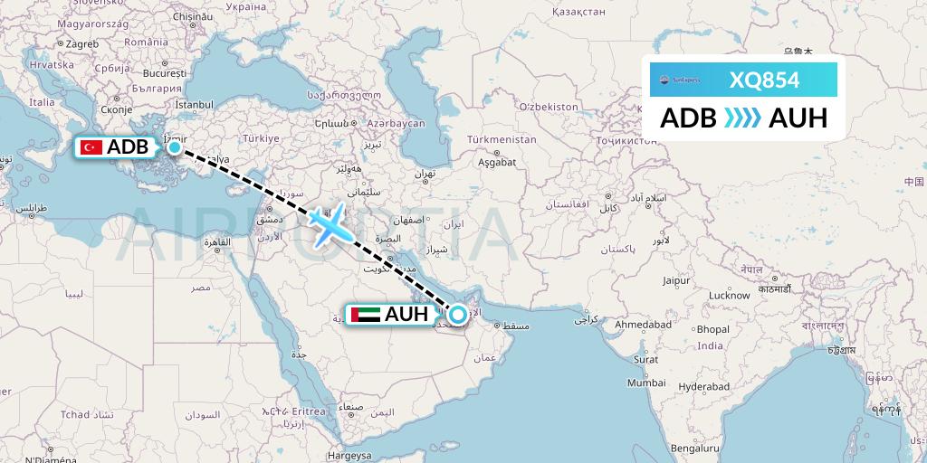 XQ854 SunExpress Flight Map: Izmir to Abu Dhabi