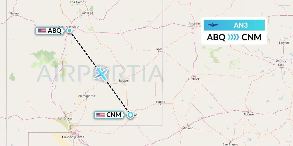 AN3 Advanced Air Flight Map: Albuquerque to Carlsbad