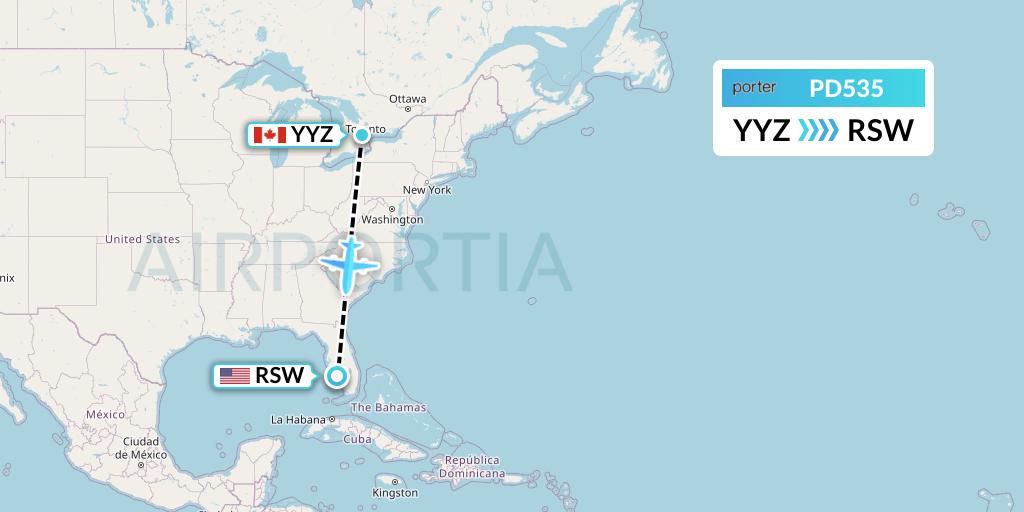 PD535 Porter Airlines Flight Map: Toronto to Fort Myers