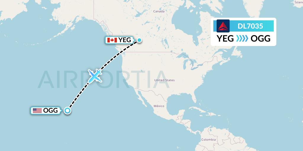 DL7035 Delta Air Lines Flight Map: Edmonton to Kahului
