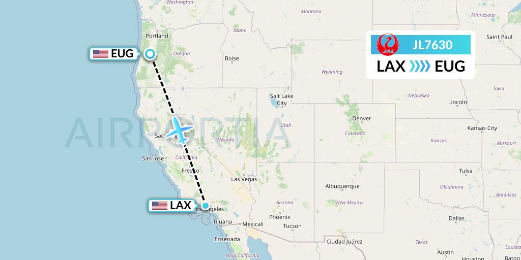 JL7630 Japan Airlines Flight Map: Los Angeles to Eugene