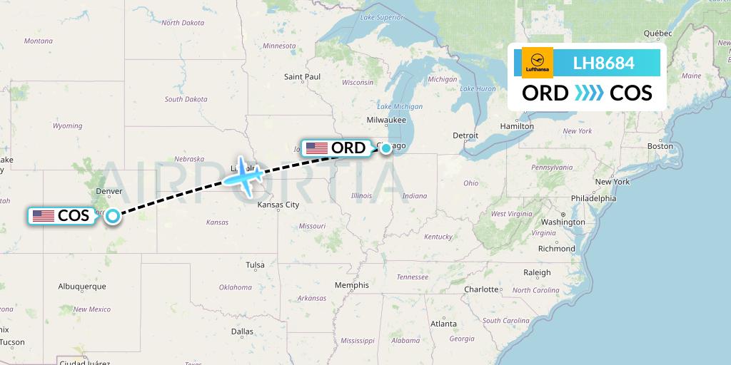 LH8684 Lufthansa Flight Map: Chicago to Colorado Springs