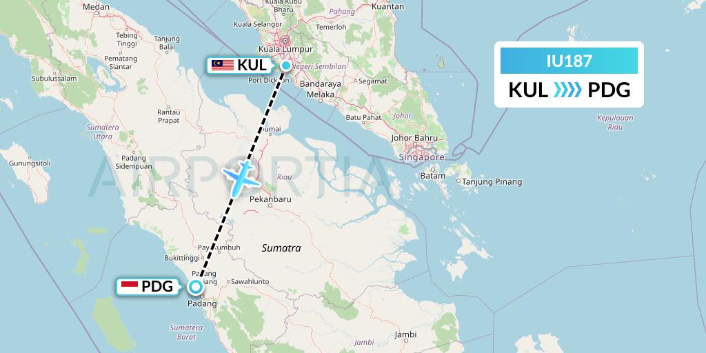 IU187 Pt. Super Air Jet Flight Map: Kuala Lumpur to Padang
