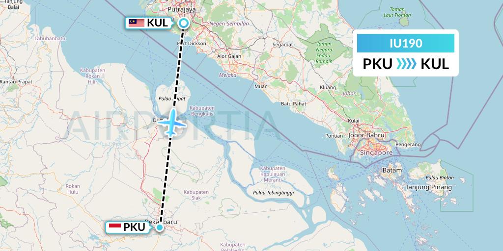 IU190 Pt. Super Air Jet Flight Map: Pekanbaru to Kuala Lumpur