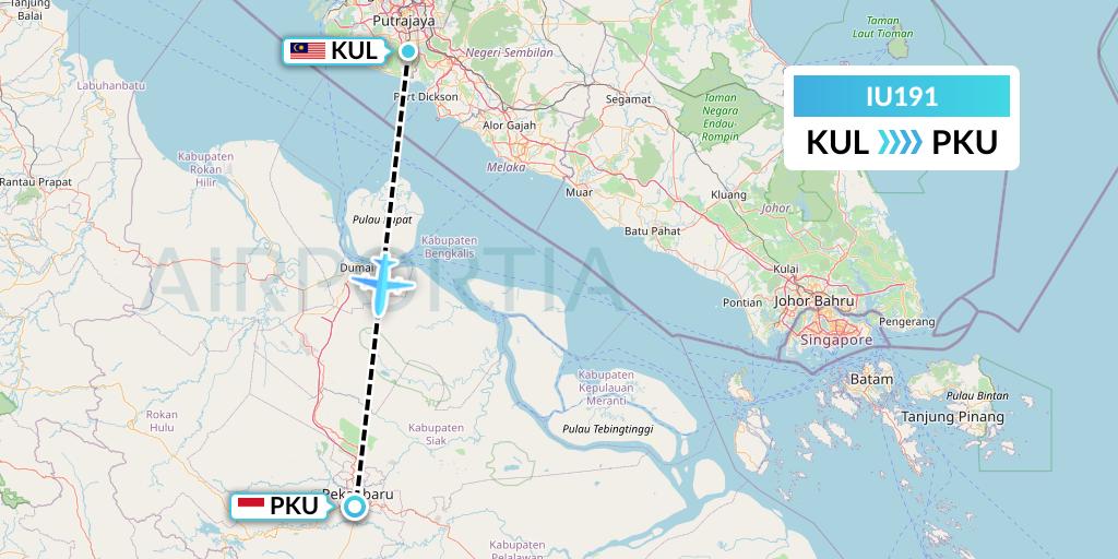 IU191 Pt. Super Air Jet Flight Map: Kuala Lumpur to Pekanbaru