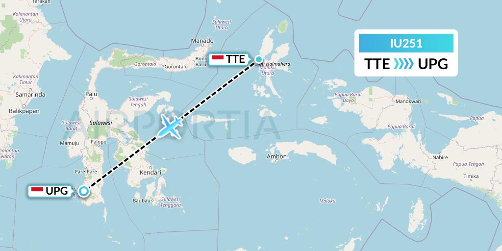 IU251 Pt. Super Air Jet Flight Map: Ternate to Makassar