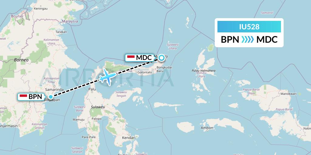 IU528 Pt. Super Air Jet Flight Map: Balikpapan to Manado