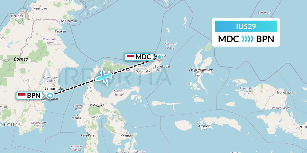 IU529 Pt. Super Air Jet Flight Map: Manado to Balikpapan