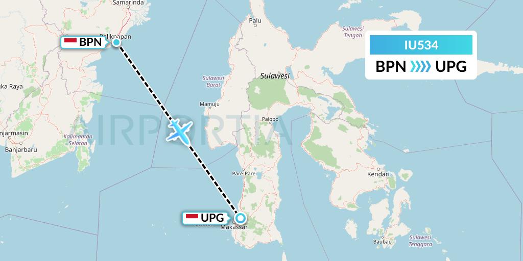 IU534 Pt. Super Air Jet Flight Map: Balikpapan to Makassar