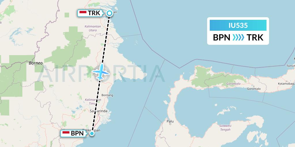 IU535 Pt. Super Air Jet Flight Map: Balikpapan to Tarakan