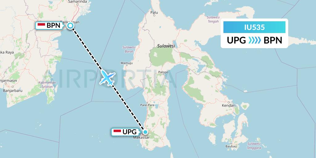 IU535 Pt. Super Air Jet Flight Map: Makassar to Balikpapan