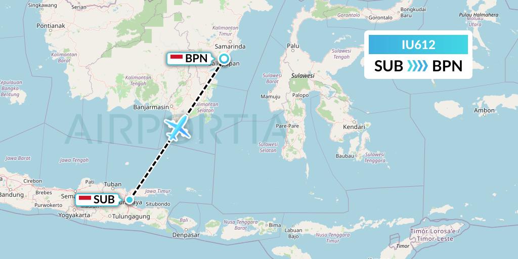 IU612 Pt. Super Air Jet Flight Map: Surabaya to Balikpapan