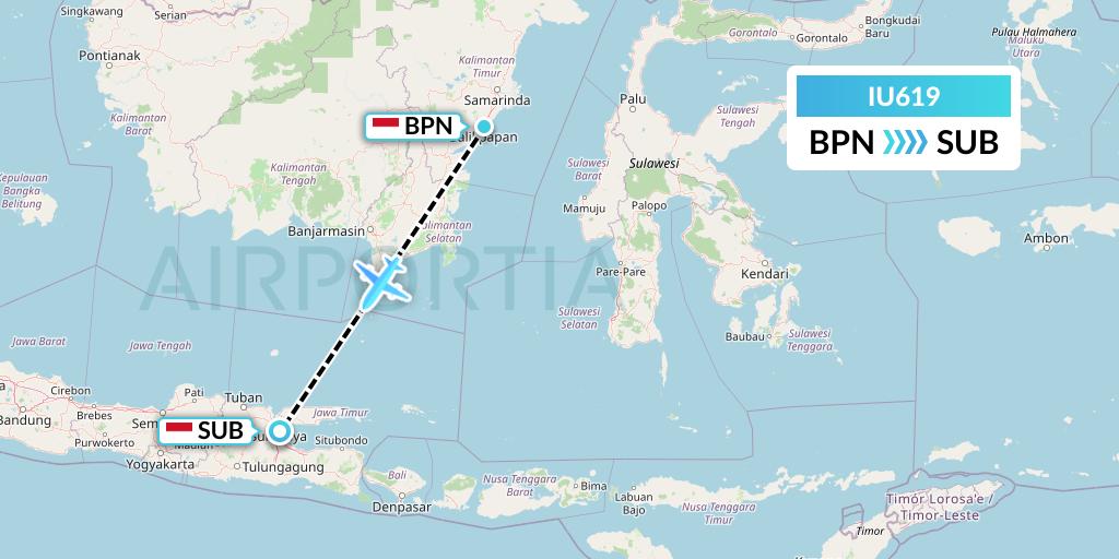 IU619 Pt. Super Air Jet Flight Map: Balikpapan to Surabaya