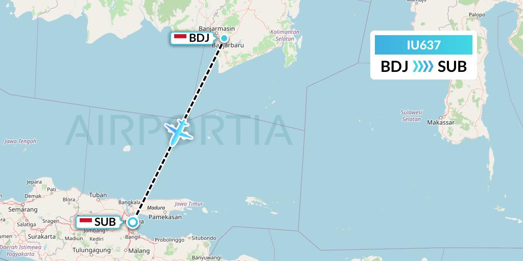 IU637 Pt. Super Air Jet Flight Map: Banjarmasin to Surabaya