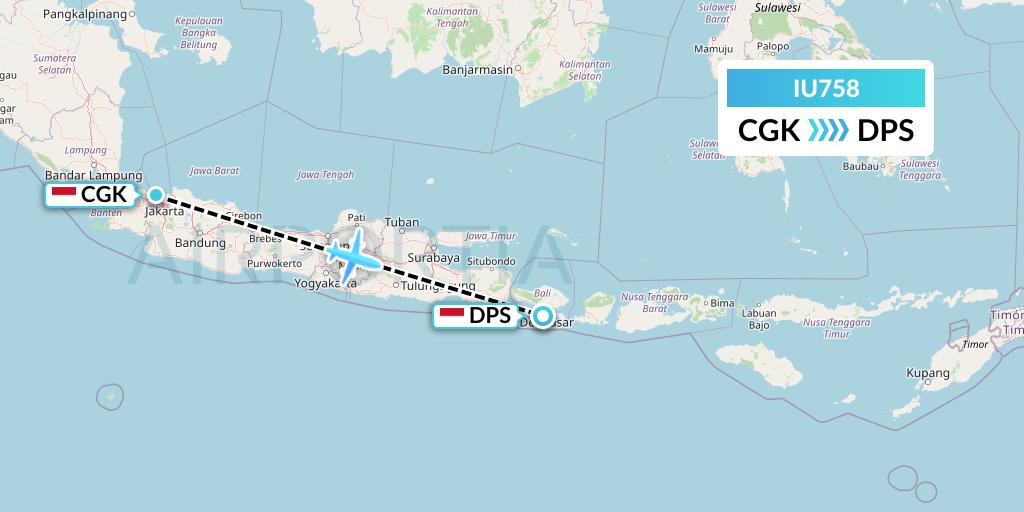 IU758 Pt. Super Air Jet Flight Map: Jakarta to Denpasar