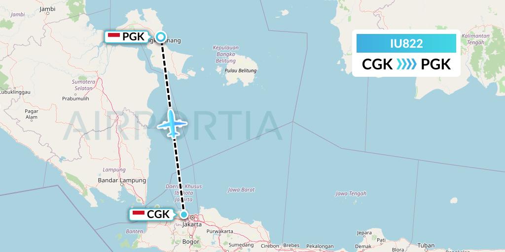 IU822 Pt. Super Air Jet Flight Map: Jakarta to Pangkal Pinang