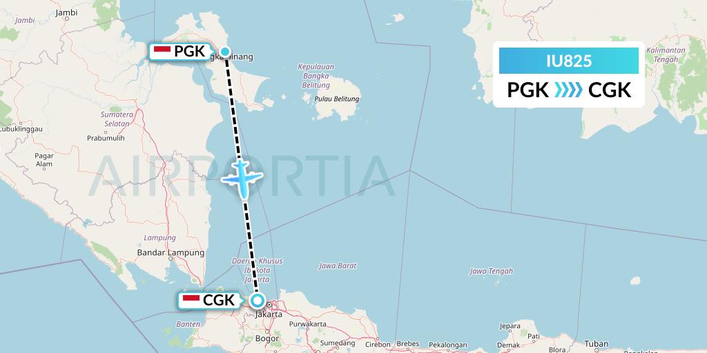IU825 Pt. Super Air Jet Flight Map: Pangkal Pinang to Jakarta