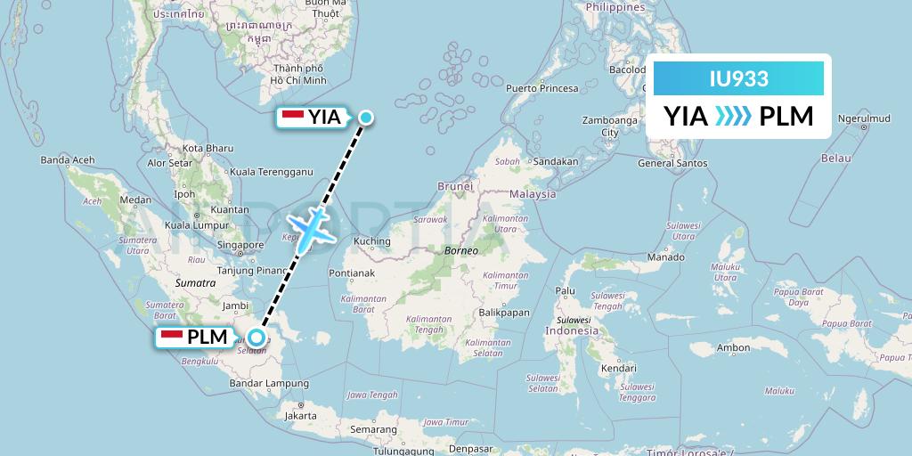 IU933 Pt. Super Air Jet Flight Map: Yogyakarta to Palembang