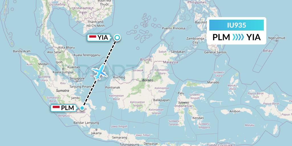 IU935 Pt. Super Air Jet Flight Map: Palembang to Yogyakarta