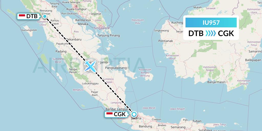IU957 Pt. Super Air Jet Flight Map: Medan-Sumatra Island to Jakarta