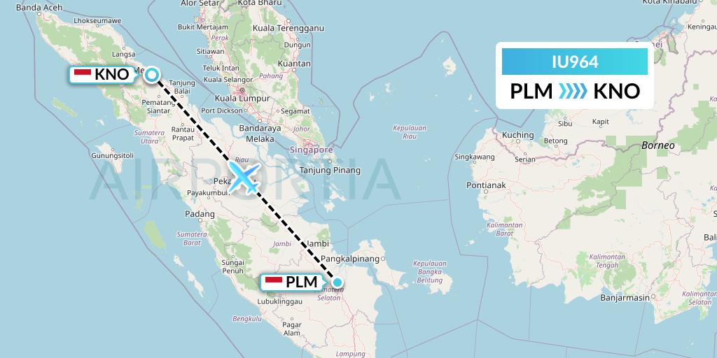 IU964 Pt. Super Air Jet Flight Map: Palembang to Medan