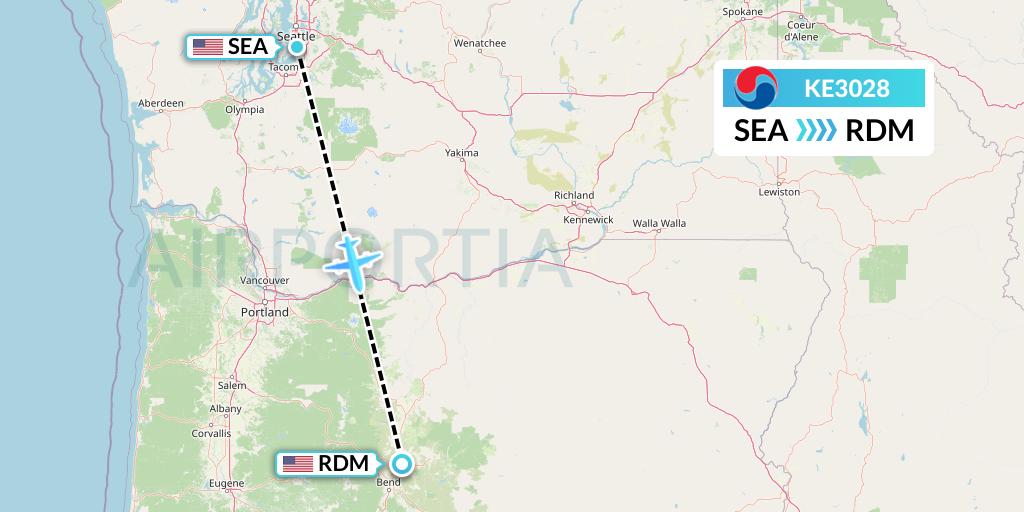 KE3028 Korean Air Flight Map: Seattle to Redmond
