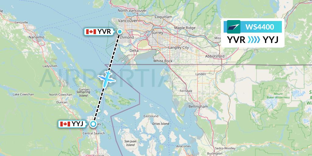 WS4400 WestJet Flight Map: Vancouver to Victoria