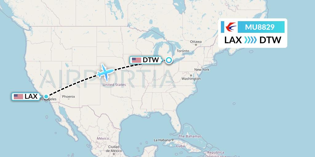 MU8829 China Eastern Airlines Flight Map: Los Angeles to Detroit
