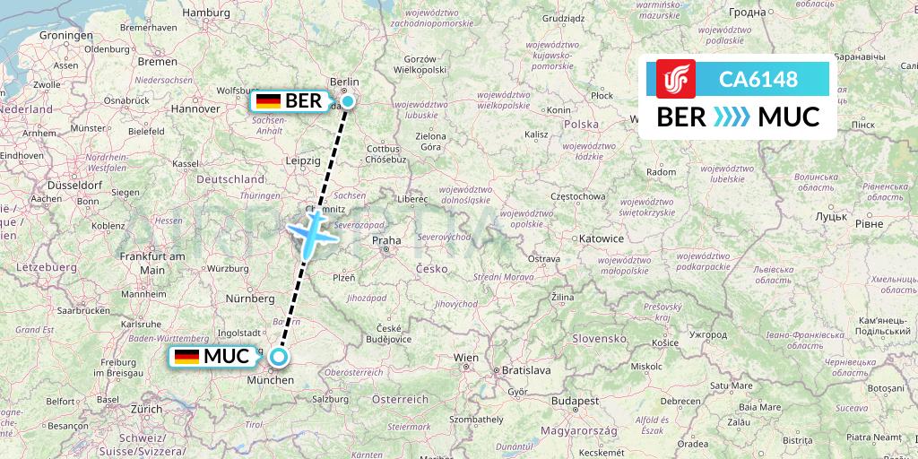 CA6148 Air China Flight Map: Berlin to Munich