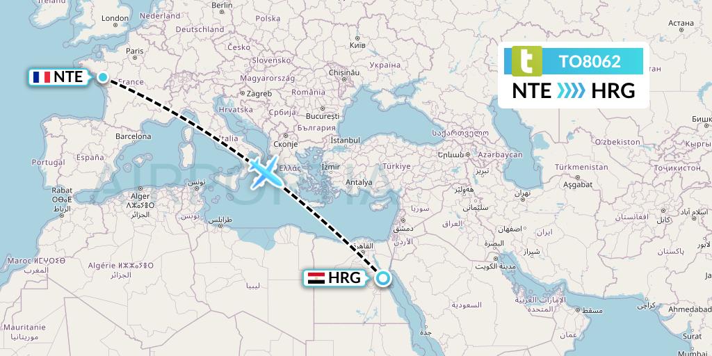 TO8062 Transavia France Flight Map: Nantes to Hurghada