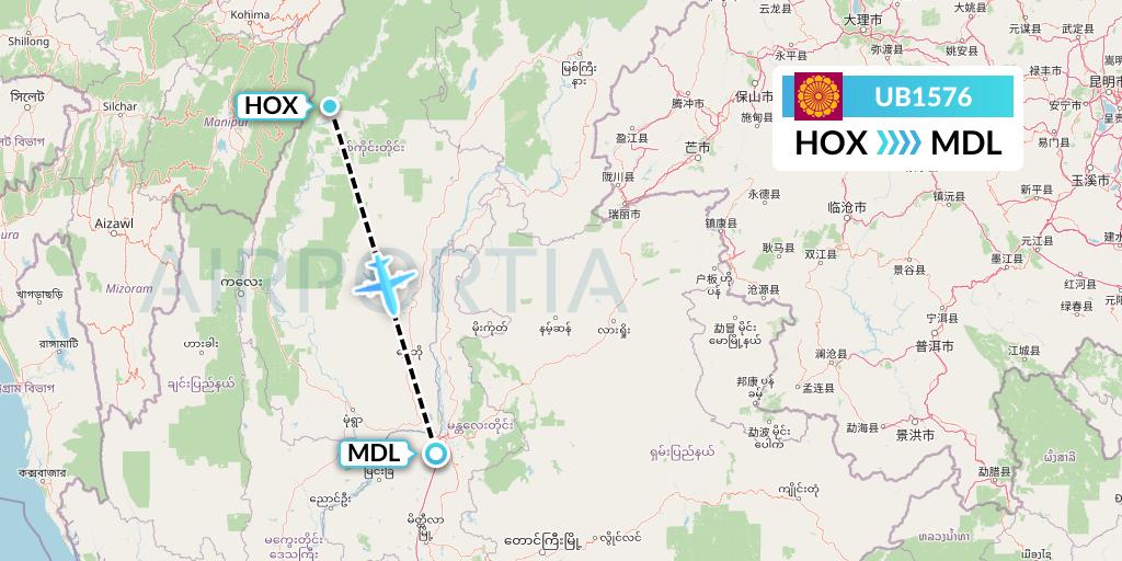 UB1576 Myanmar National Airlines Flight Map: Hommalinn to Mandalay