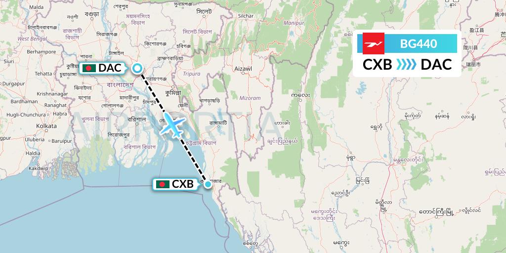 BG440 Biman Bangladesh Airlines Flight Map: Cox's Bazar to Dhaka