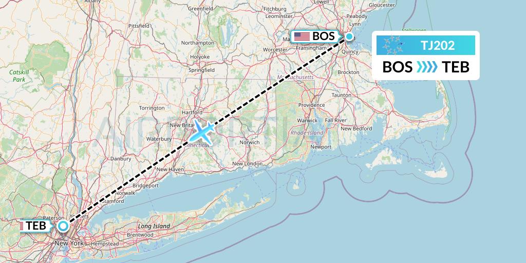 TJ202 Tradewind Aviation Flight Map: Boston to Teterboro