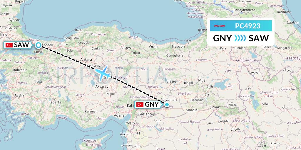 PC4923 Pegasus Airlines Flight Map: Sanliurfa to Istanbul