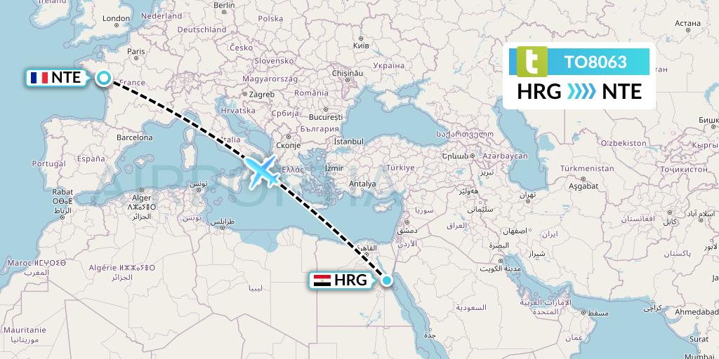 TO8063 Transavia France Flight Map: Hurghada to Nantes