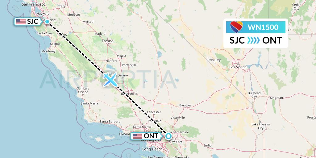 WN1500 Southwest Airlines Flight Map: San Jose to Ontario