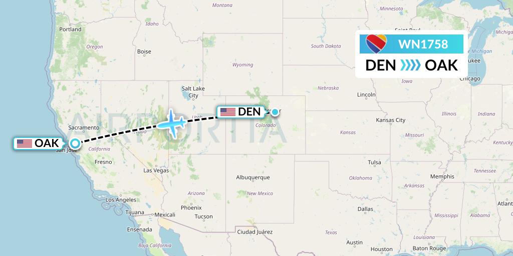 WN1758 Southwest Airlines Flight Map: Denver to Oakland