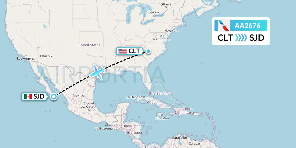 AA2676 American Airlines Flight Map: Charlotte to San Jose del Cabo