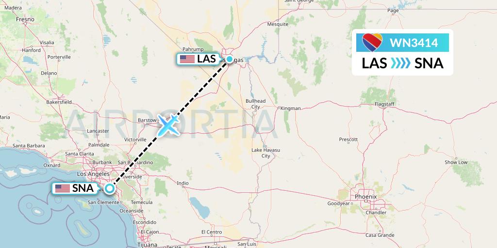 WN3414 Southwest Airlines Flight Map: Las Vegas to Orange County