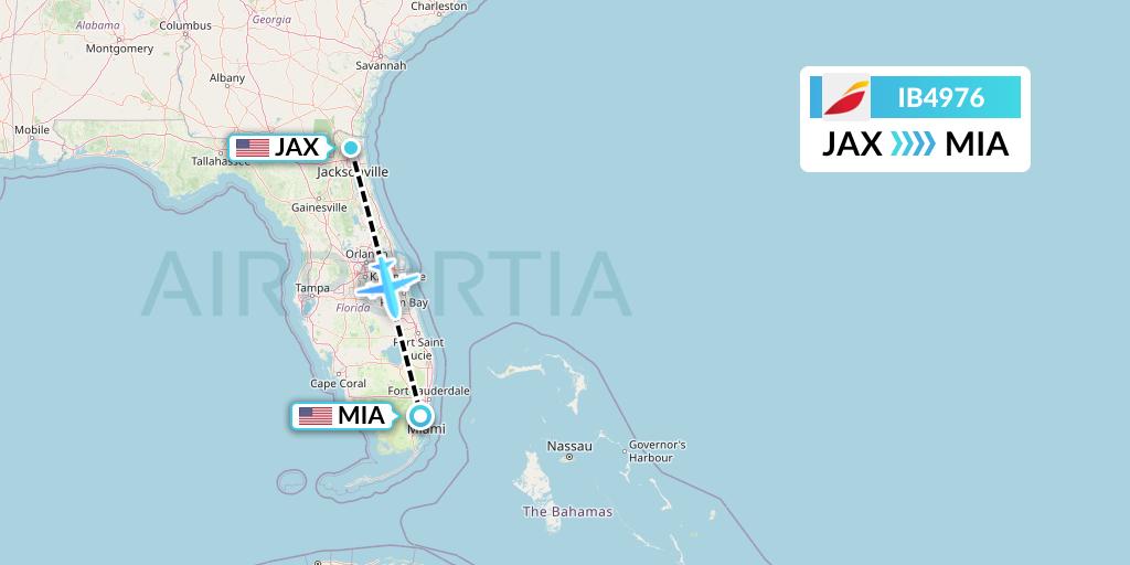 IB4976 Iberia Flight Map: Jacksonville to Miami