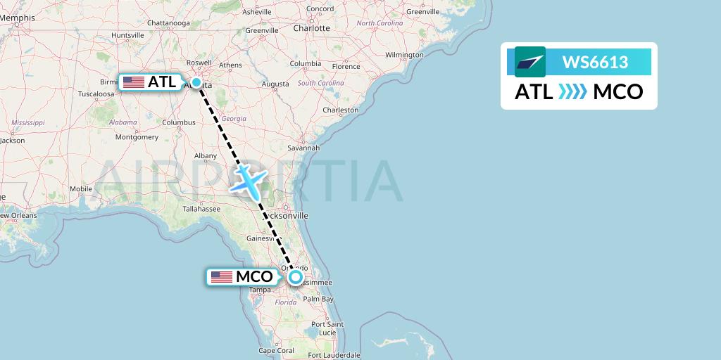 WS6613 WestJet Flight Map: Atlanta to Orlando