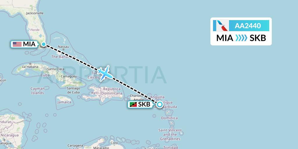 AA2440 American Airlines Flight Map: Miami to Basseterre