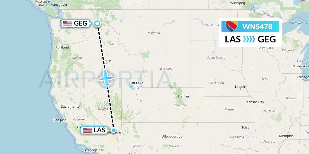 WN5478 Southwest Airlines Flight Map: Las Vegas to Spokane